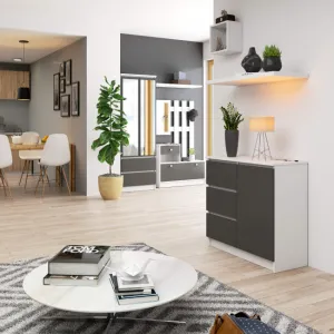 Ak furniture Komoda JERRY K 80 cm 1 dveře 3 zásuvky bílá/šedá