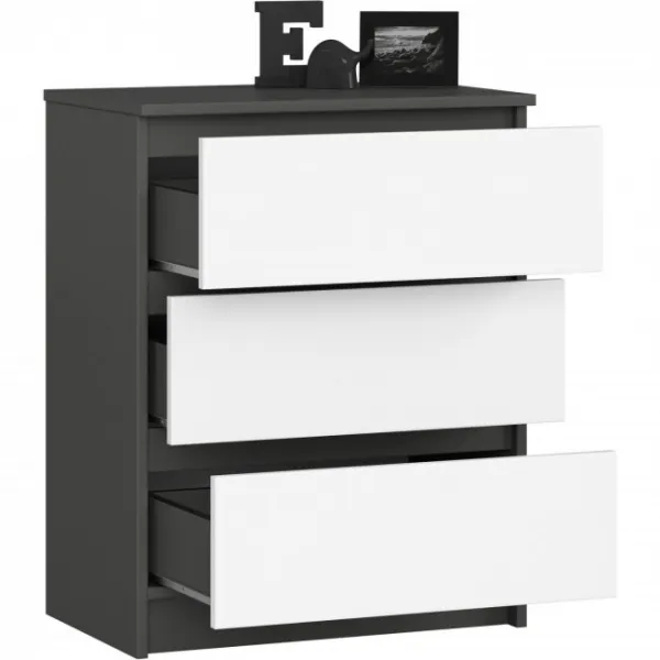 Ak furniture Komoda Kuba 60 cm s 3 zásuvkami grafitová/biela