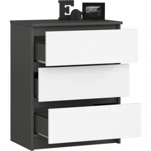 Ak furniture Komoda Kuba 60 cm s 3 zásuvkami grafitová/biela