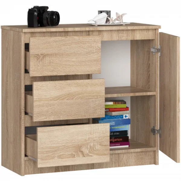 Ak furniture Komoda JERRY K 80 cm 1 dvere 3 zásuvky dub sonoma