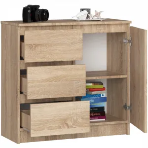 Ak furniture Komoda JERRY K 80 cm 1 dvere 3 zásuvky dub sonoma