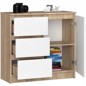 Ak furniture Komoda JERRY K 80 cm 1 dveře 3 zásuvky dub sonoma/bílá