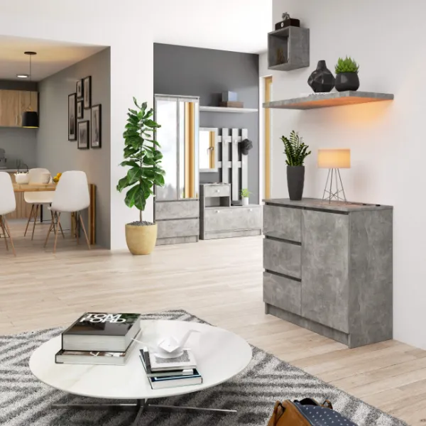Ak furniture Komoda JERRY K 80 cm 1 dveře 3 zásuvky beton