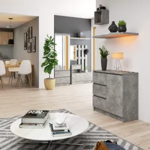 Ak furniture Komoda JERRY K 80 cm 1 dveře 3 zásuvky beton