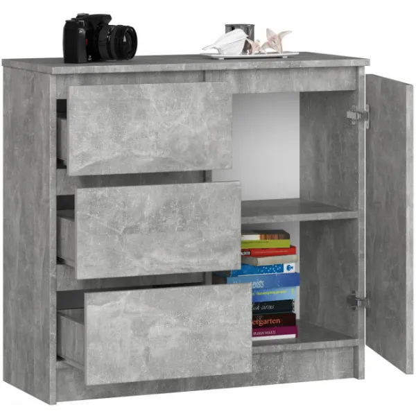 Ak furniture Komoda JERRY K 80 cm 1 dveře 3 zásuvky beton