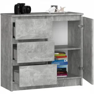 Ak furniture Komoda JERRY K 80 cm 1 dveře 3 zásuvky beton