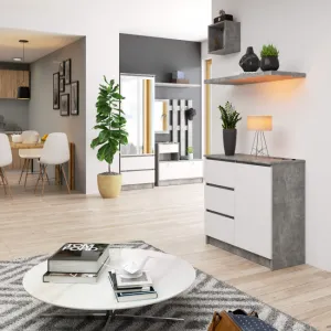 Ak furniture Komoda JERRY K 80 cm 1 dveře 3 zásuvky beton/bílá