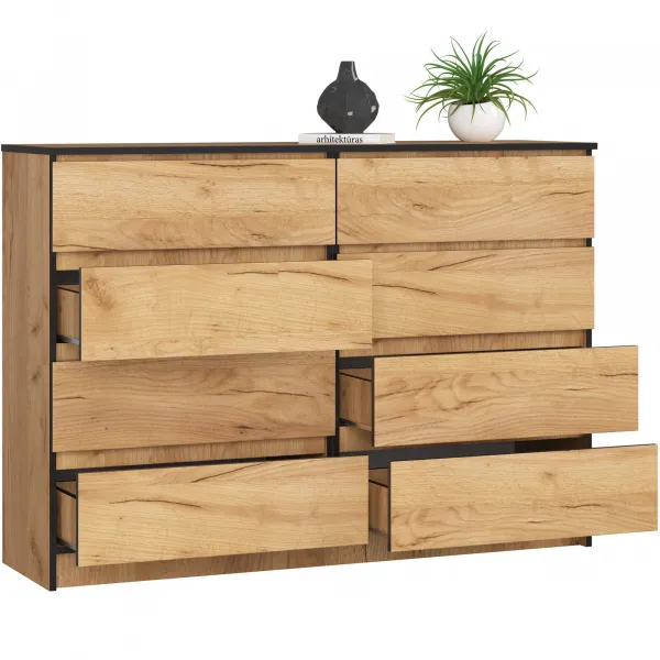 Ak furniture Komoda Kuba 140 cm 8 šuplíkov dub craft zlatý
