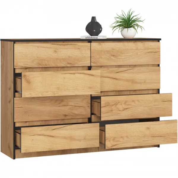 Ak furniture Komoda Kuba 140 cm 8 šuplíkov dub craft zlatý