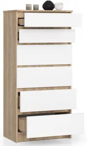 Ak furniture Komoda Kuba 60 cm - 6 zásuviek dub sonoma/biela