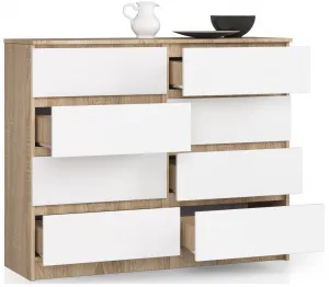 Ak furniture Komoda Kuba 120 cm 8 šuplíků dub sonoma/bílá