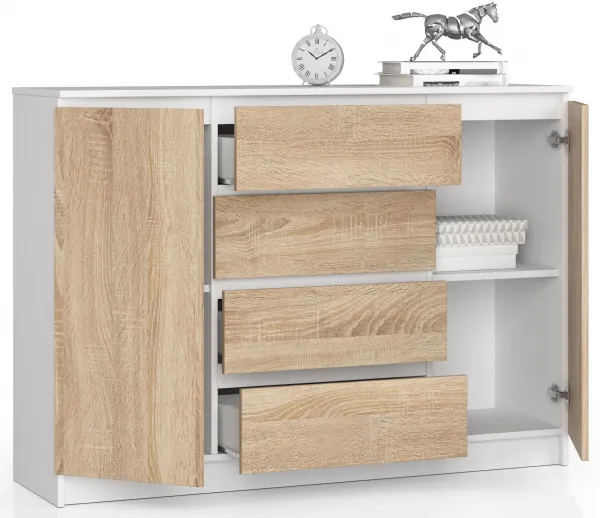 Ak furniture Komoda Kryštof 140 cm 2 skrinky a 4 zásuvky biela/sonoma