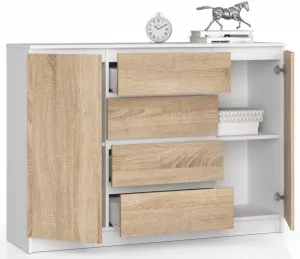 Ak furniture Komoda Kryštof 140 cm 2 skrinky a 4 zásuvky biela/sonoma