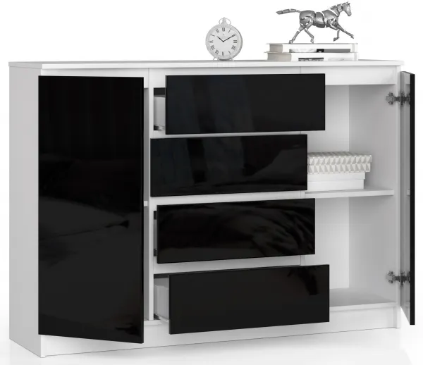 Ak furniture Komoda Kryštof 140 cm 2 skrinky a 4 zásuvky biela/čierna