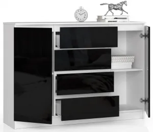 Ak furniture Komoda Kryštof 140 cm 2 skrinky a 4 zásuvky biela/čierna
