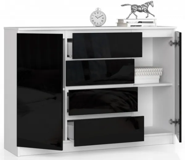 Ak furniture Komoda Kryštof 140 cm 2 skrinky a 4 zásuvky biela/čierna