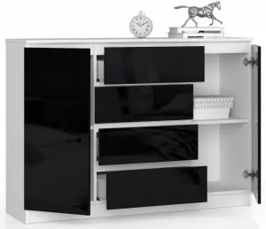 Ak furniture Komoda Kryštof 140 cm 2 skrinky a 4 zásuvky biela/čierna