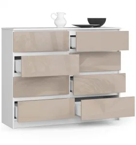 Ak furniture Komoda Kuba 120 cm 8 zásuviek biela/cappuccino