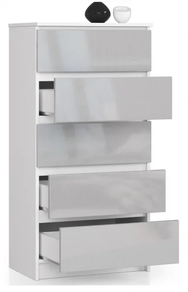 Ak furniture Komoda Kuba 60 cm - 5 zásuviek biela/sivá