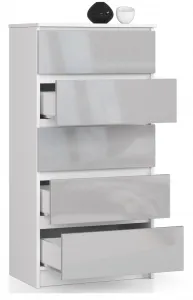 Ak furniture Komoda Kuba 60 cm - 5 zásuviek biela/sivá