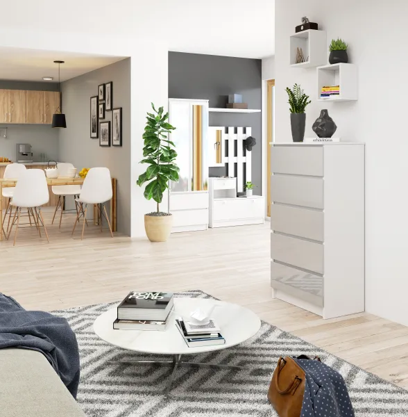 Ak furniture Komoda Kuba 60 cm - 5 zásuviek biela/sivá