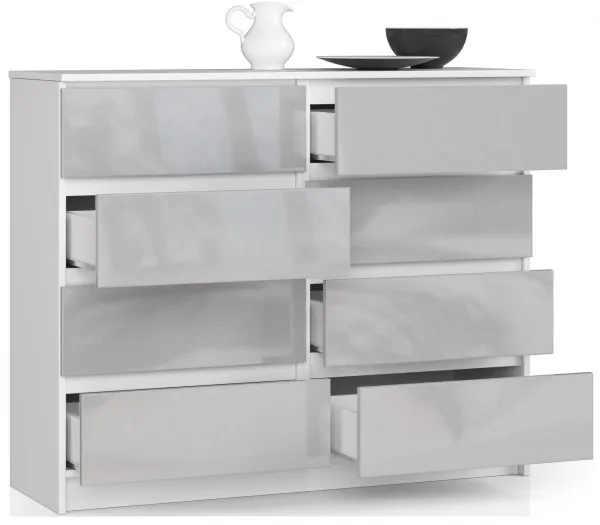 Ak furniture Komoda Kuba 120 cm 8 zásuviek biela/sivá