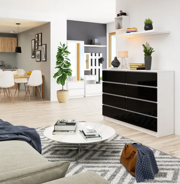 Ak furniture Komoda Rollo X 140 cm čierna/biela