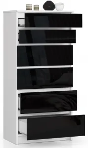 Ak furniture Komoda Kuba 60 cm - 6 zásuviek biela/čierna