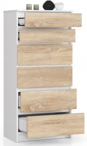 Ak furniture Komoda Kuba 60 cm - 6 zásuviek biela/sonoma