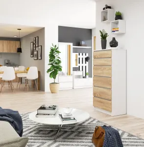 Ak furniture Komoda Kuba 60 cm - 6 zásuviek biela/sonoma