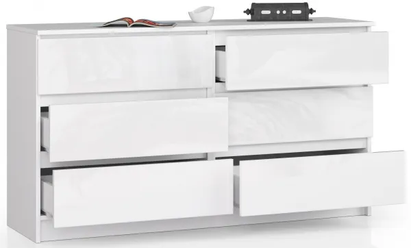 Ak furniture Komoda Kuba 140 cm 6 zásuviek biela lesklá