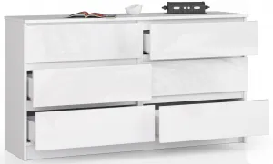 Ak furniture Komoda Kuba 140 cm 6 zásuviek biela lesklá
