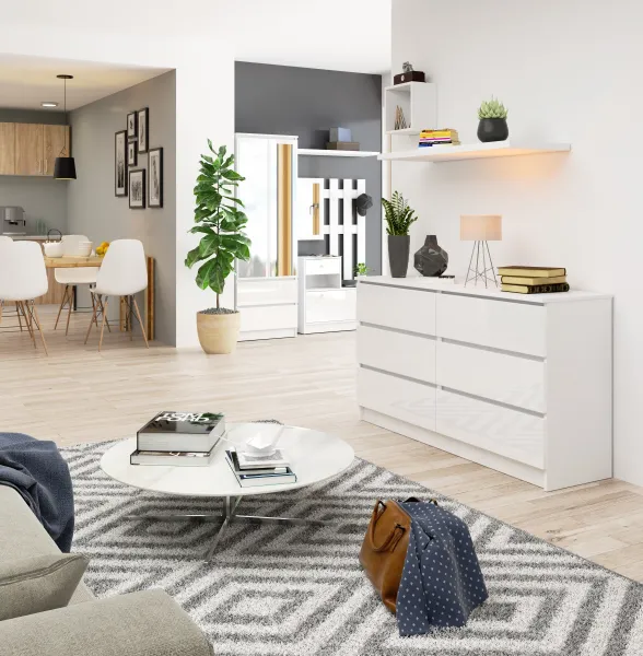 Ak furniture Komoda Kuba 140 cm 6 zásuviek biela lesklá