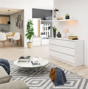 Ak furniture Komoda Kuba 140 cm 6 zásuviek biela lesklá
