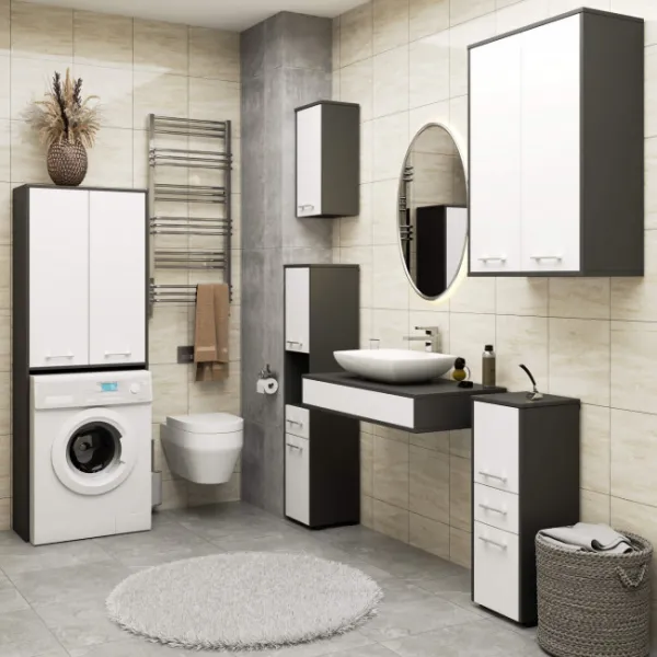 Ak furniture Koupelnová skříňka nad pračku Fin 2D šedá/bílá