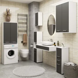 Ak furniture Koupelnová skříňka nad pračku Fin 2D bílá/šedá