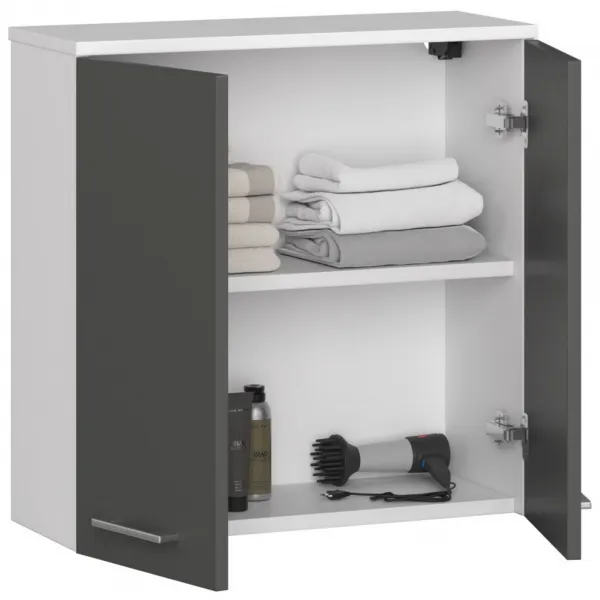 Ak furniture Závesná kúpeľňová skrinka Fin 60 cm bielo-grafitová