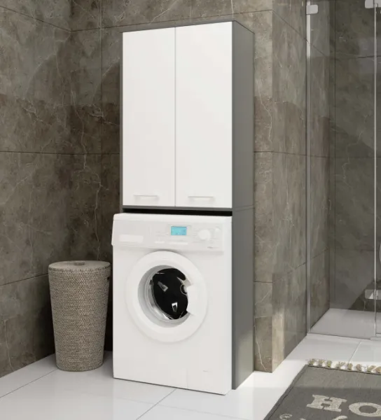 Ak furniture Koupelnová skříňka nad pračku Fin 2D šedá/bílá