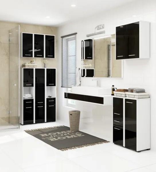 Ak furniture Kúpeľňová skrinka Fin I 30 cm biela/čierna lesk