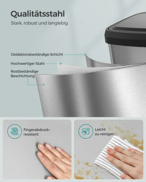 SONGMICS Odpadkový koš s víkem Pago 68 l stříbrný