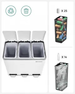 SONGMICS Odpadkový kôš 3 x 18 l biely