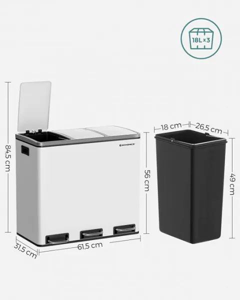 SONGMICS Odpadkový kôš 3 x 18 l biely