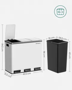 SONGMICS Odpadkový kôš 3 x 18 l biely