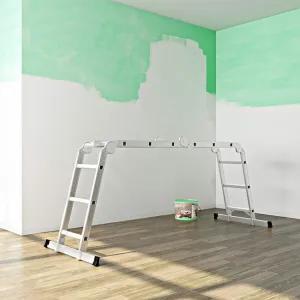 SONGMICS Hliníkový žebřík se 2 kovovými deskami Rino stříbrný