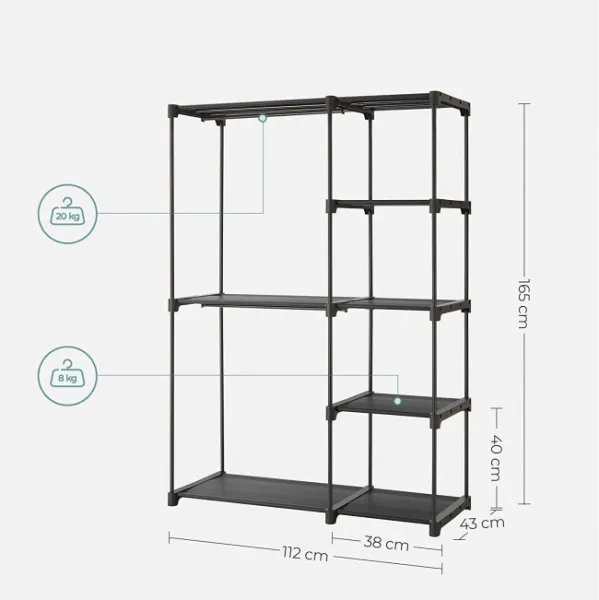 SONGMICS Otevřená šatní skříň PLUMB 112 cm černá