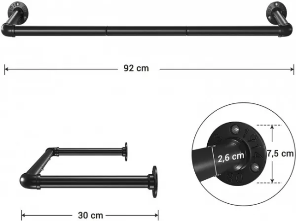 SONGMICS Sada nástěnných věšáků Urdo 92 cm černá