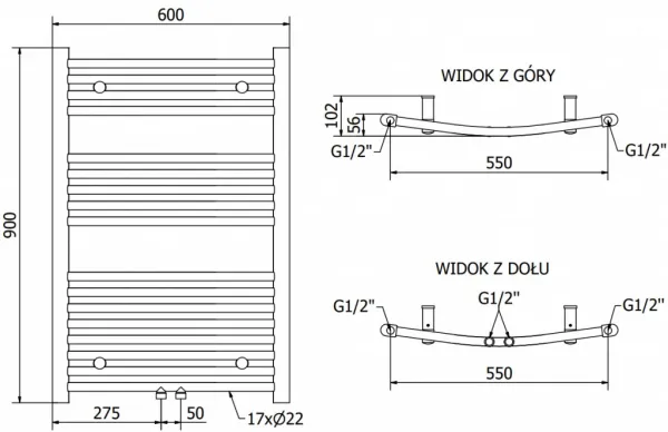 MEXEN - Ares vykurovací rebrík/radiátor 900 x 600 mm, 342 W, chróm W102-0900-600-00-01