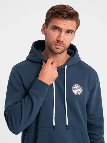 Pánska mikina s kapucňou a logom- modrá