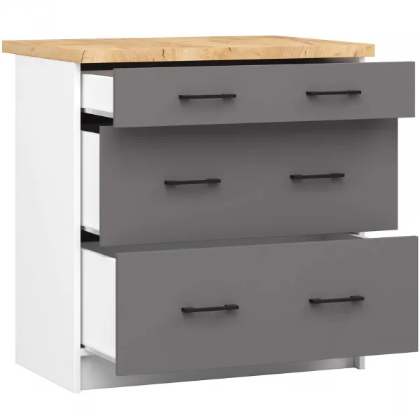 Ak furniture Kuchyňská skříňka OLIVIE II 80x85 cm matná bílá/matná grafitově šedá/dub přírodní