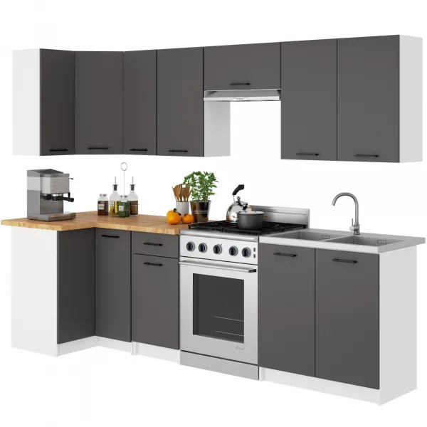 Ak furniture Kuchyňská skříňka OLIVIE II 80x85 cm matná bílá/matná grafitově šedá/dub přírodní